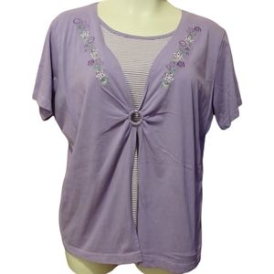 Adrian Delafield Embroidered Blouse Lavender Size 4X